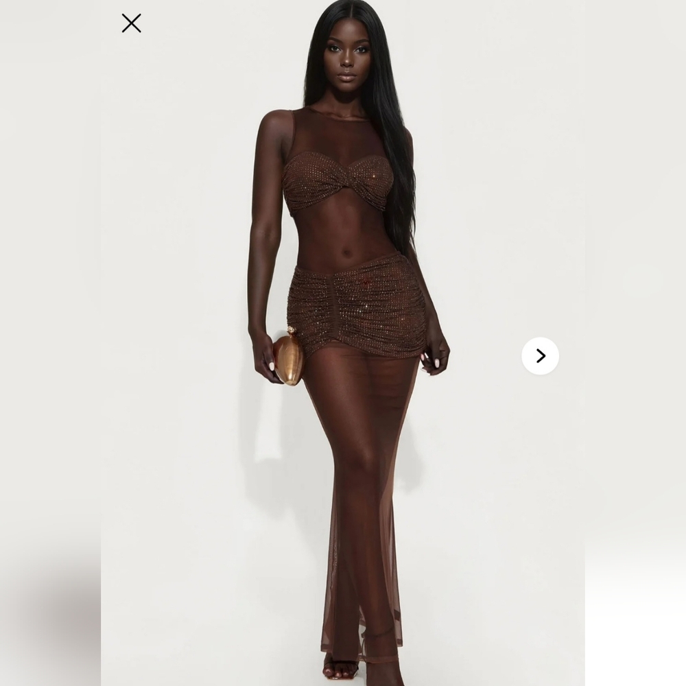 Fashion Nova Diamind Diva Embellished Mesh Maxi Dress XL